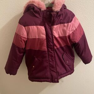 Girls Pink And Purple Oshkosh Bigosh Puffer Coat Size 4T Outdoor Winter Snow